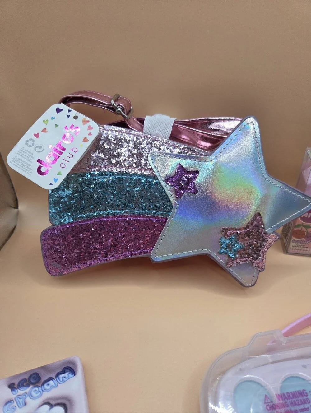 Claire's Pink Glitter Shooting Star Girls Crossbody Bag Bundle